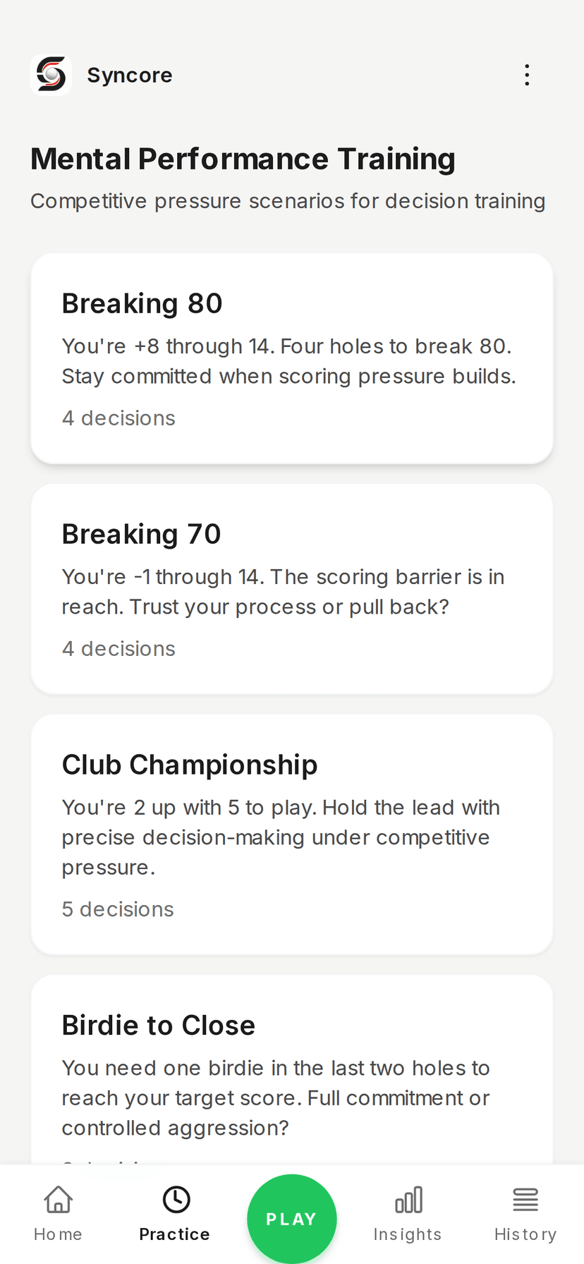 Syncore practice scenarios