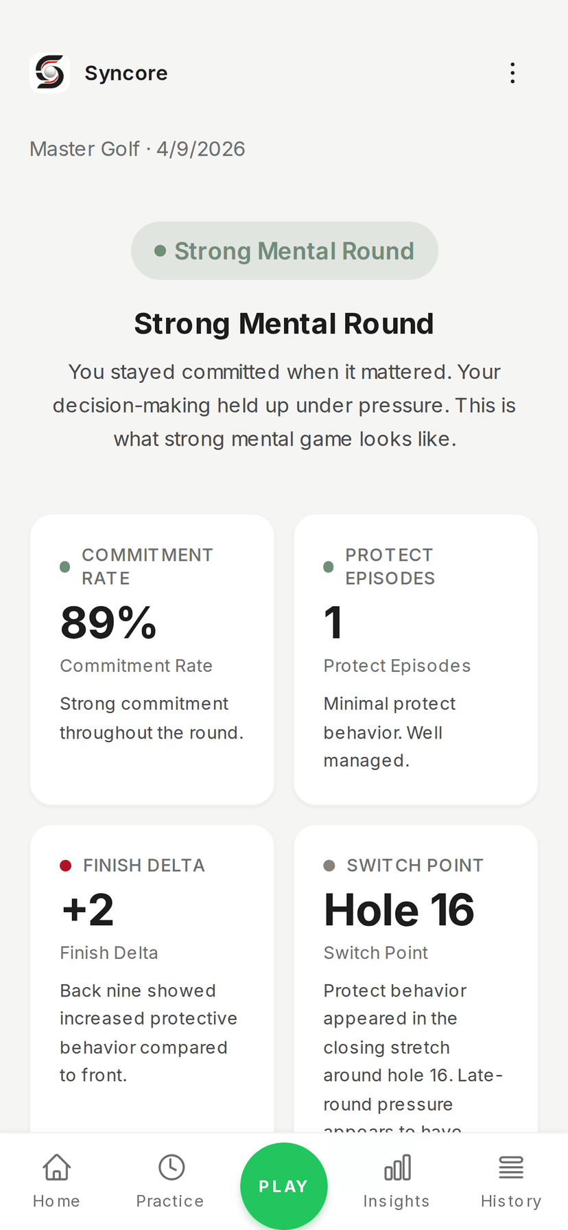 Syncore round analysis screen